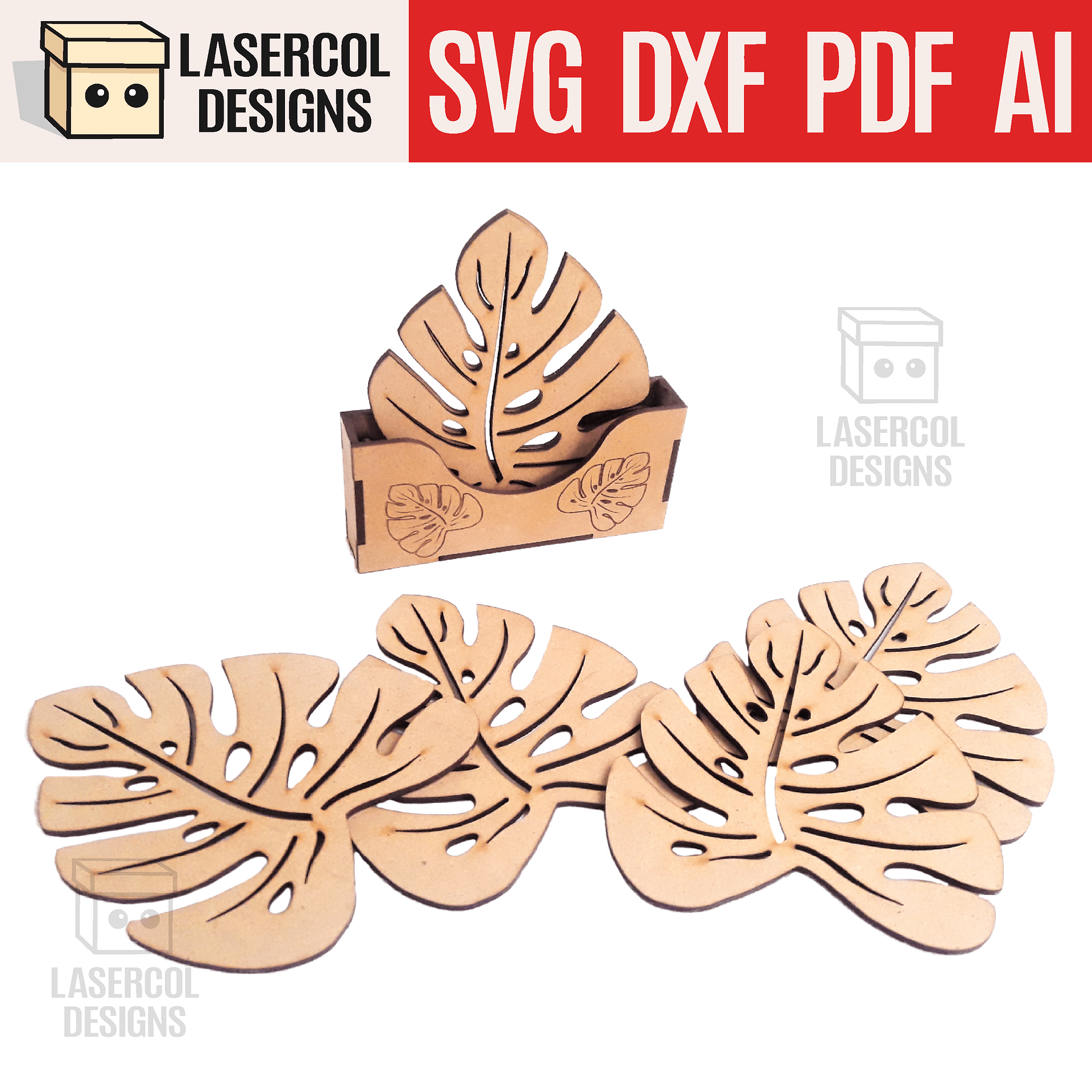Leaf Coasters (6) Set 1 - Laser Cut Files product image (1)