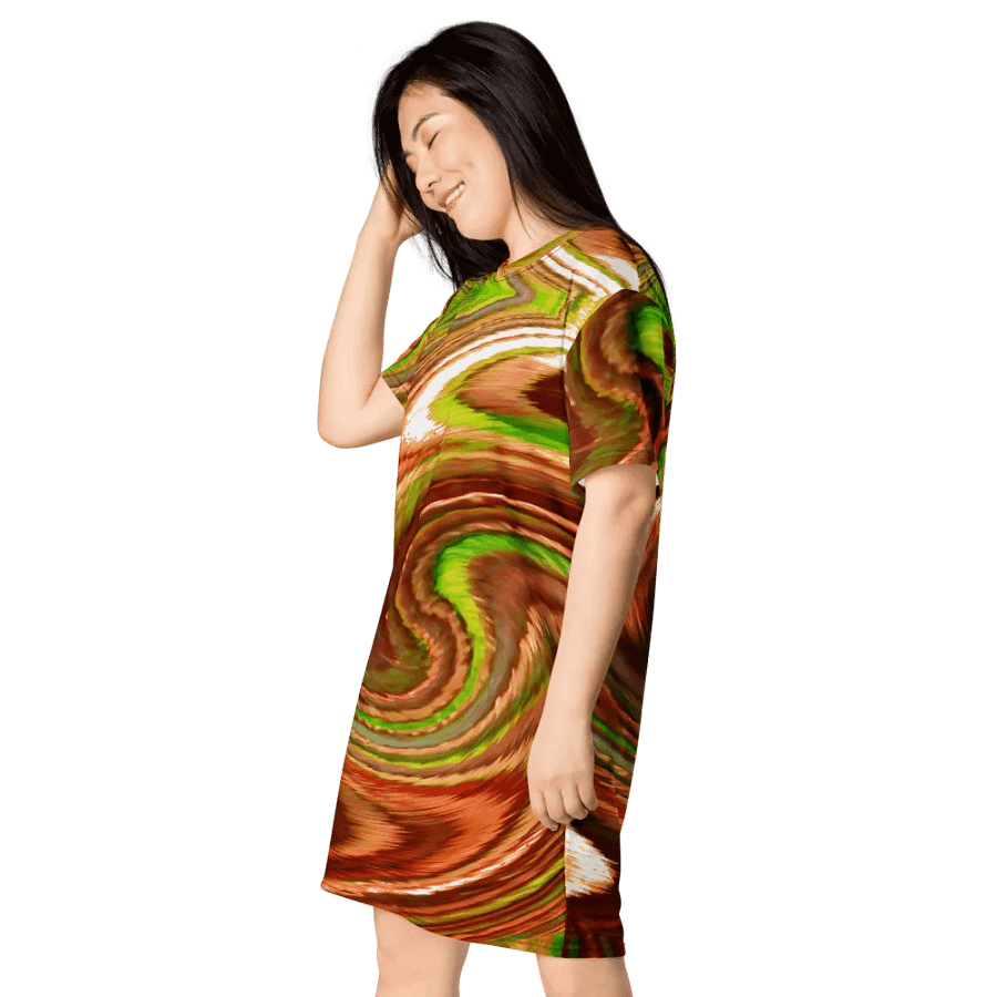 Abstract Swirling Earth Tones Lochan Reflections Women's T Shirt Dress product image (7)