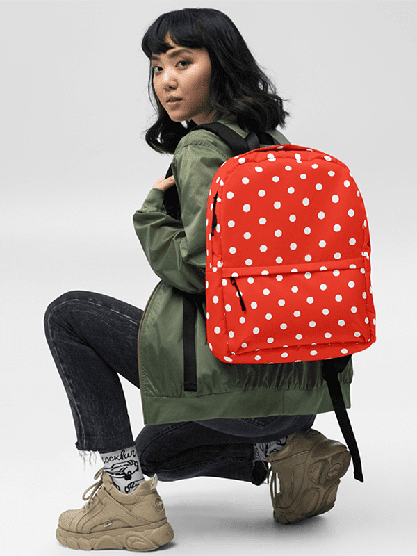 White Polka Dots on Red Backpack product image (2)