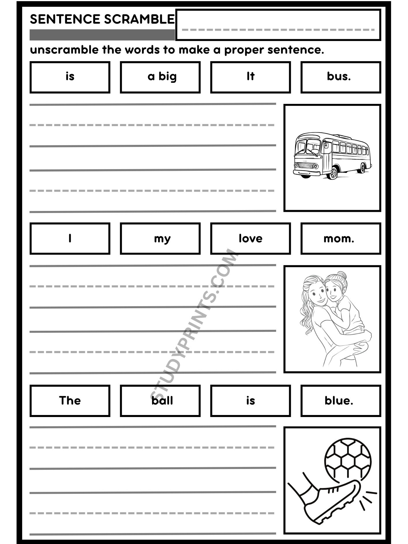 sentence scramble WORKSHEETS for KINDERGARTEN printable product image (8)
