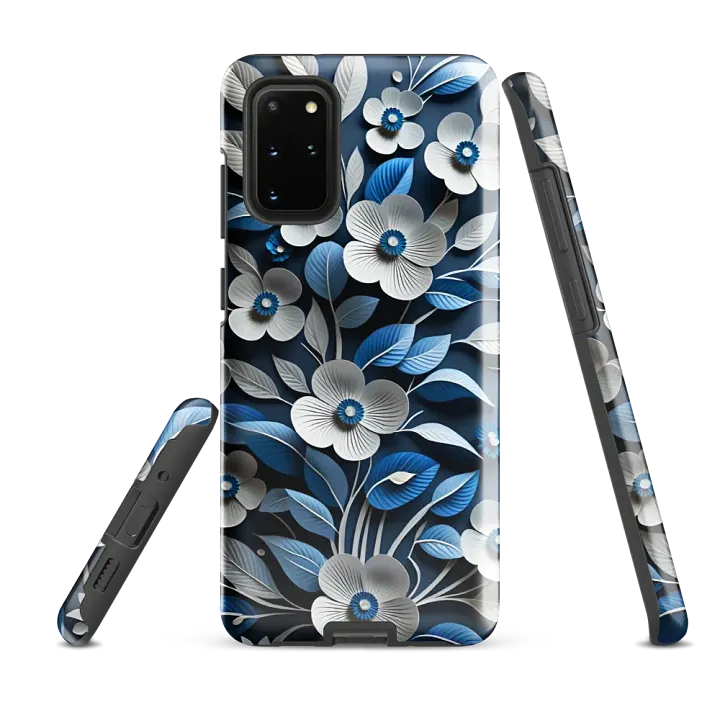Tough Phone Case for Samsung® - Blue and White Paper Flowers product image (5)