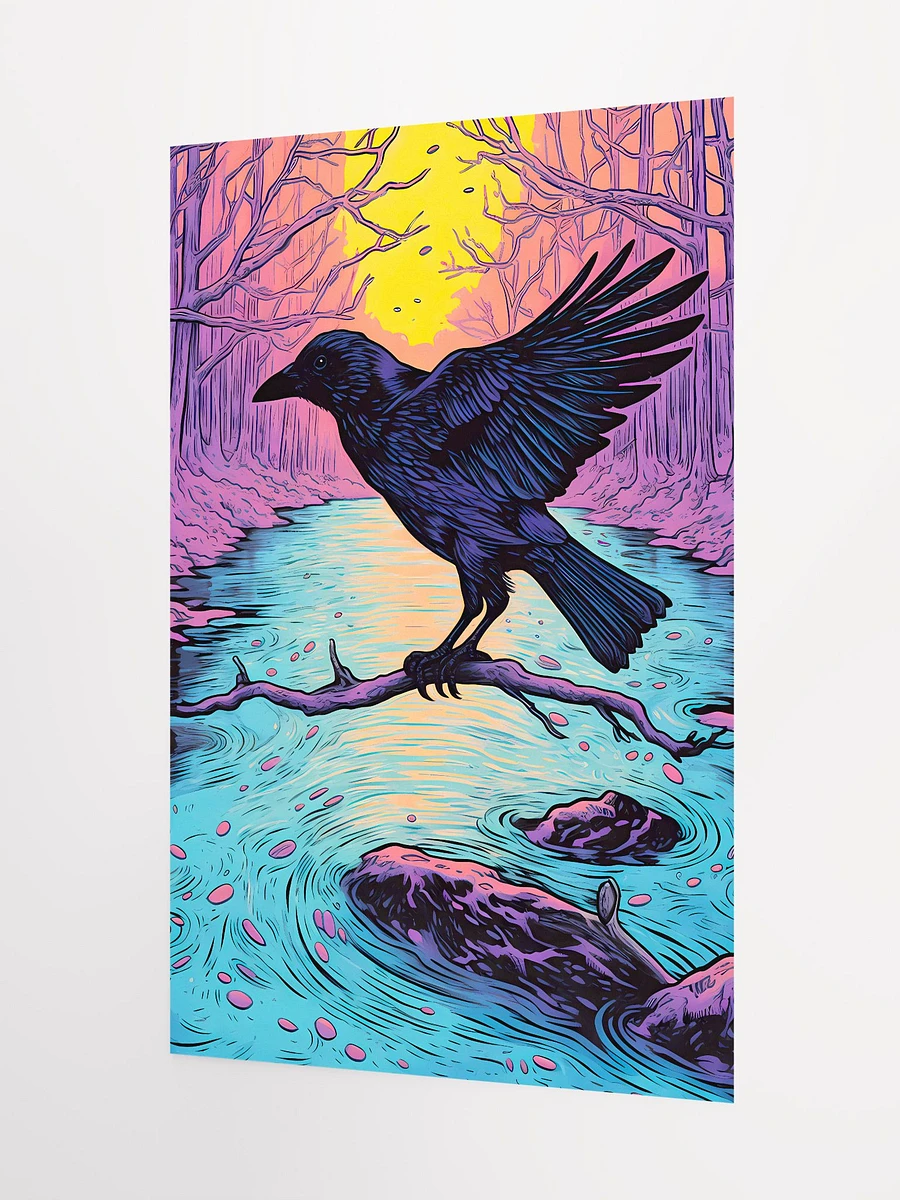 Raven on a Branch Enchanted Forest at Dusk Sunset Matte Poster product image (5)