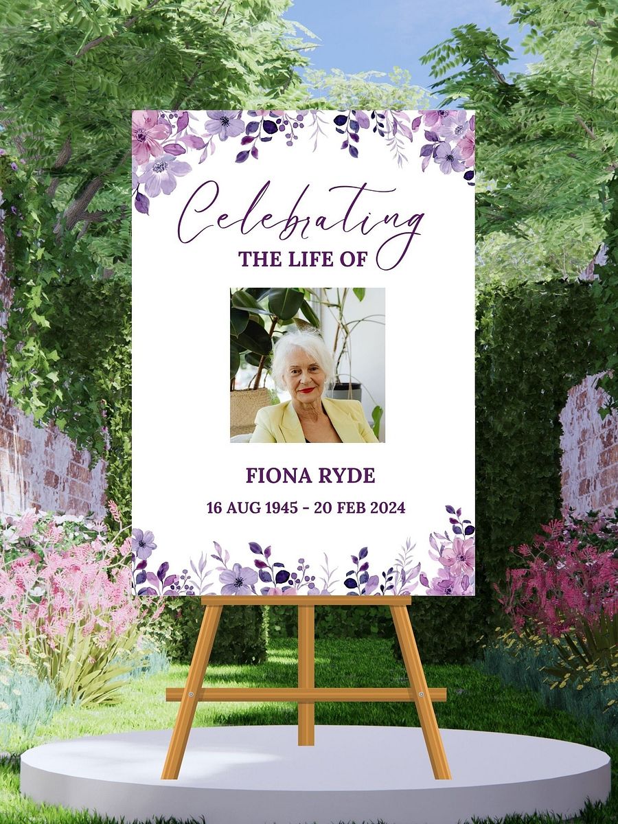 Purple Flowers Funeral Photo Collage Sign Set Canva Template product image (3)