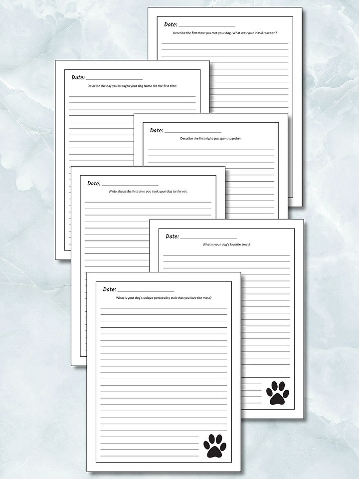 Printable Dog Memory Journal - Blue Watercolor Pawprint product image (2)