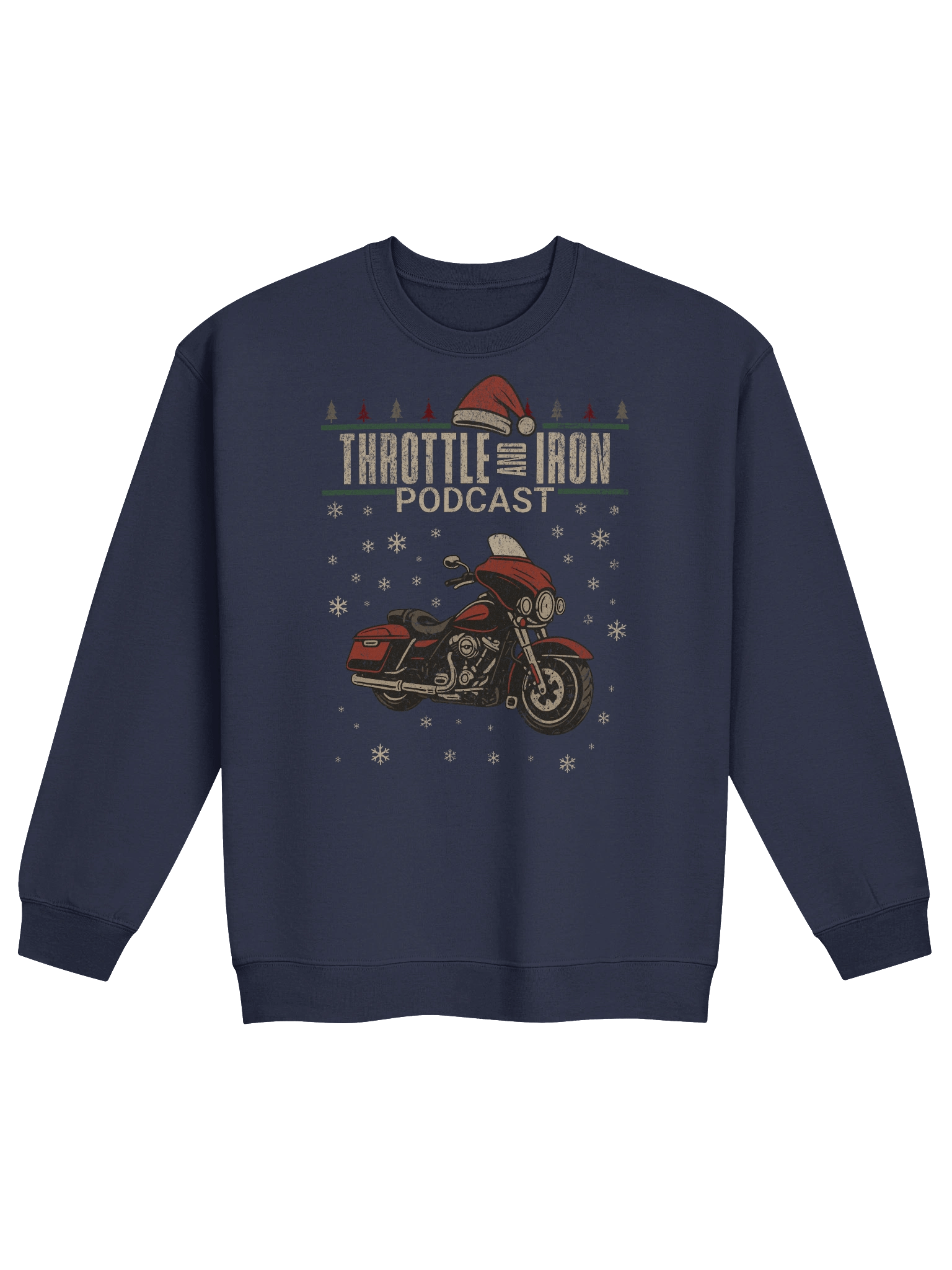 Throttle & Iron Podcast Christmas Harley Sweatshirt – Vintage Motorcycle Holiday Crewneck for Bikers & Riders product image (1)