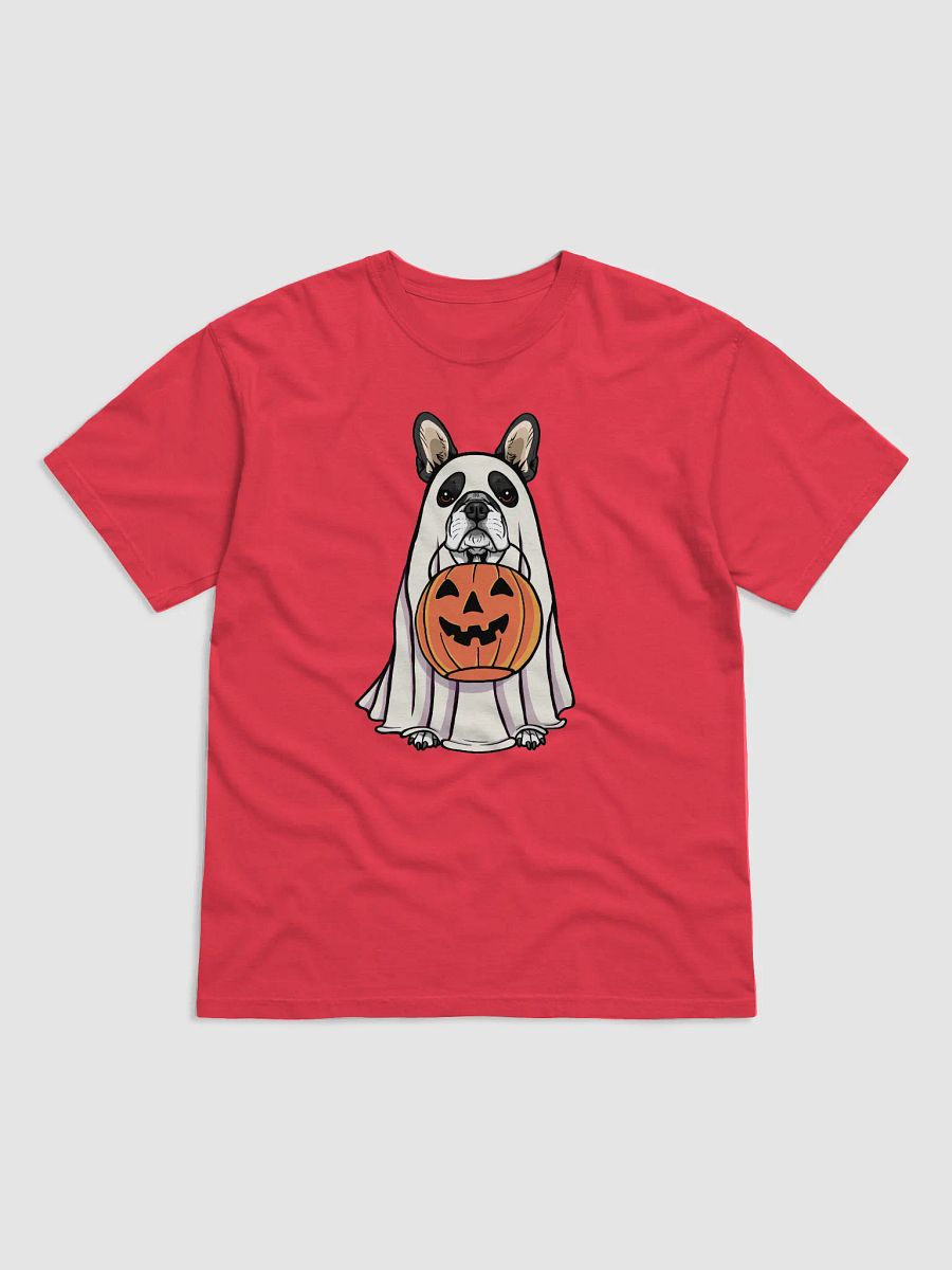 Funny Halloween Boston Terrier T-Shirt | Funny Boston Terrier Wearing a Ghost Costume and Holding a Pumpkin Basket product image (9)