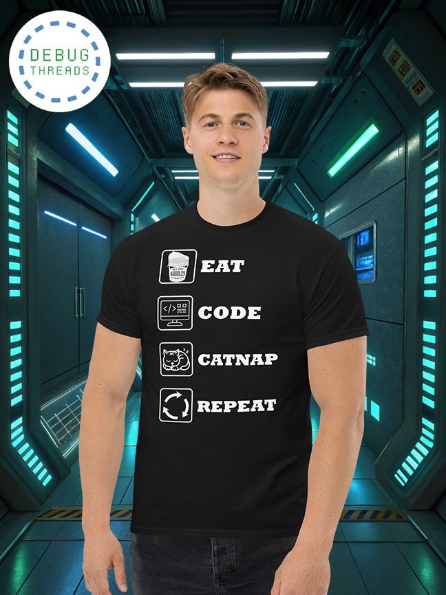 "Eat, Code, Catnap, Repeat" Funny Coder and Cat Person T-Shirt product image (1)