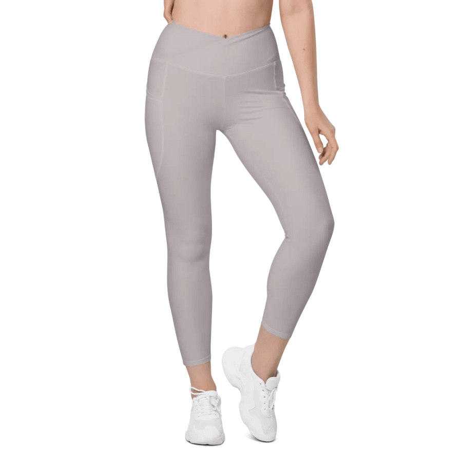Plain Gray True Summer Women's High Waisted Premium Crossover Leggings with Pockets by Treasure Pie product image (2)