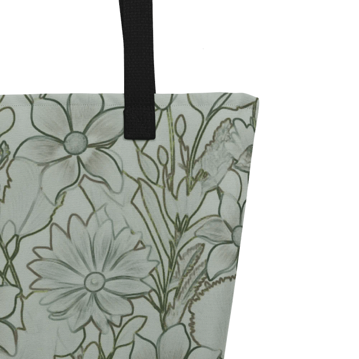 Line art Light green and Dark green Floral/All-Over Print Large Tote Bag w/ Pocket by Sublicolor product image (2)