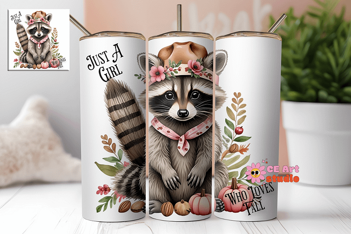 Just a Girl Who Loves Fall - Raccoon Tumbler Wrap PNG product image (1)