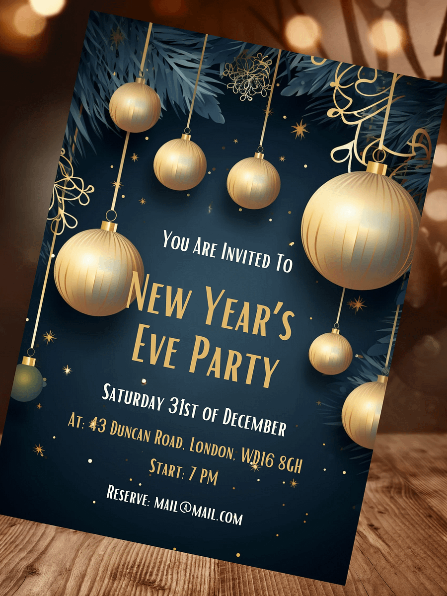 New Year's Eve Blue and Gold Party Invitation | Editable in Canva | New Years Party Printable Template | Holiday Invitation | Canva Edit product image (1)