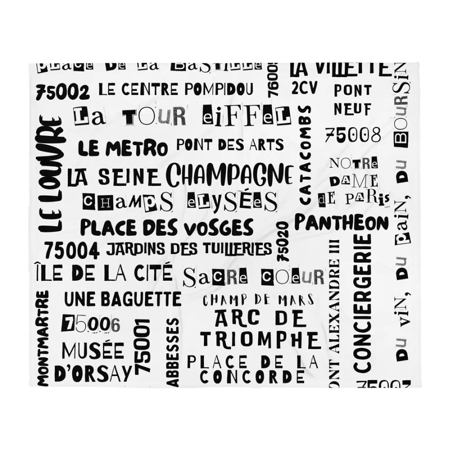 PARIS WORDS - BLANKET - 2 SIZES B&W product image (9)