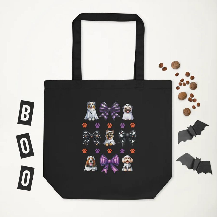 Cute Halloween Dog Ghosts and Bows Tote Bag Design3 product image (1)