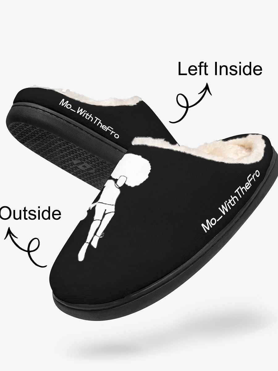 Mo_WithTheFro Black fluffy slippers, white logo product image (4)