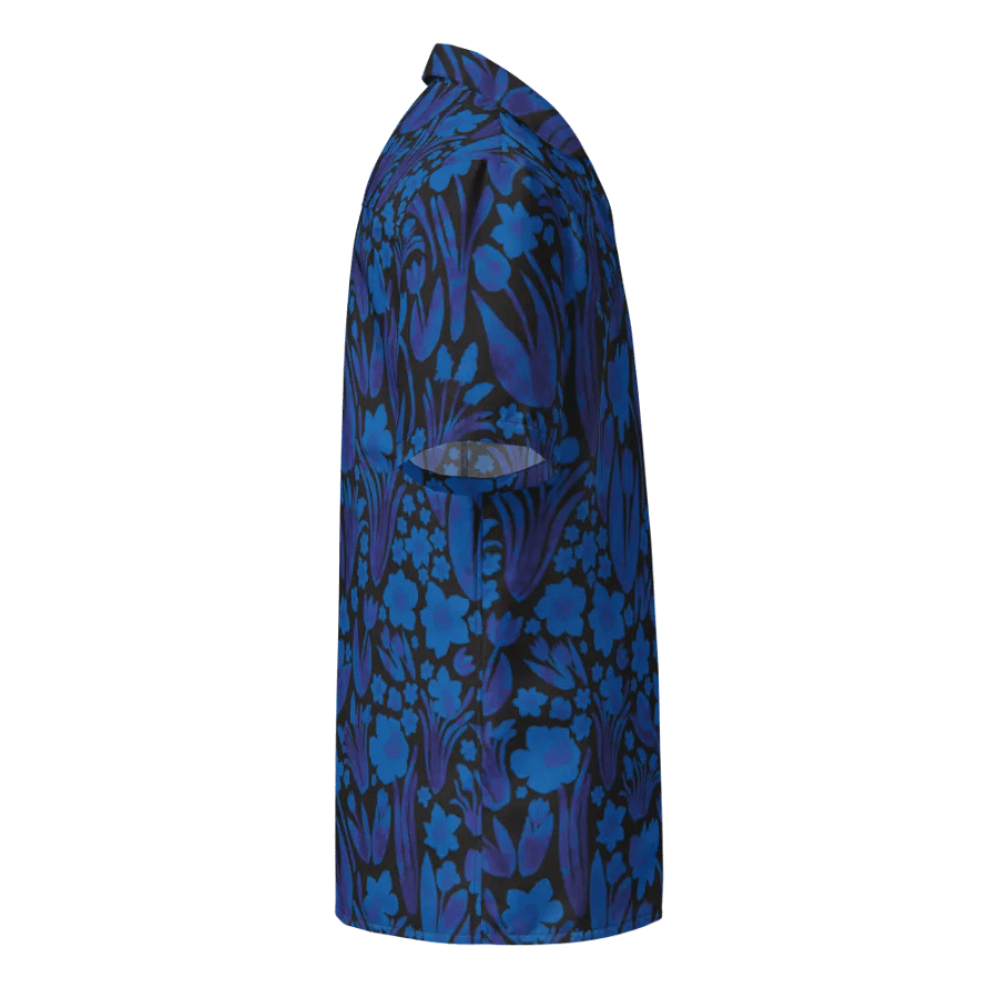 Women's | Spring Garden | Royal Blue on Black Hawaiian Shirt – Bold Floral, Breezy Comfort product image (5)