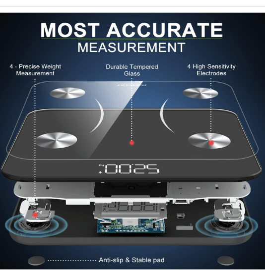 Bluetooth Body Fat Scales, INSMART Smart Digital Bathroom Weight Weighing Scales for Body Composition Analyzer with Smart APP, Body Composition Fitbit Scales for Fitness (ST/LB/KG) (Black) product image (2)