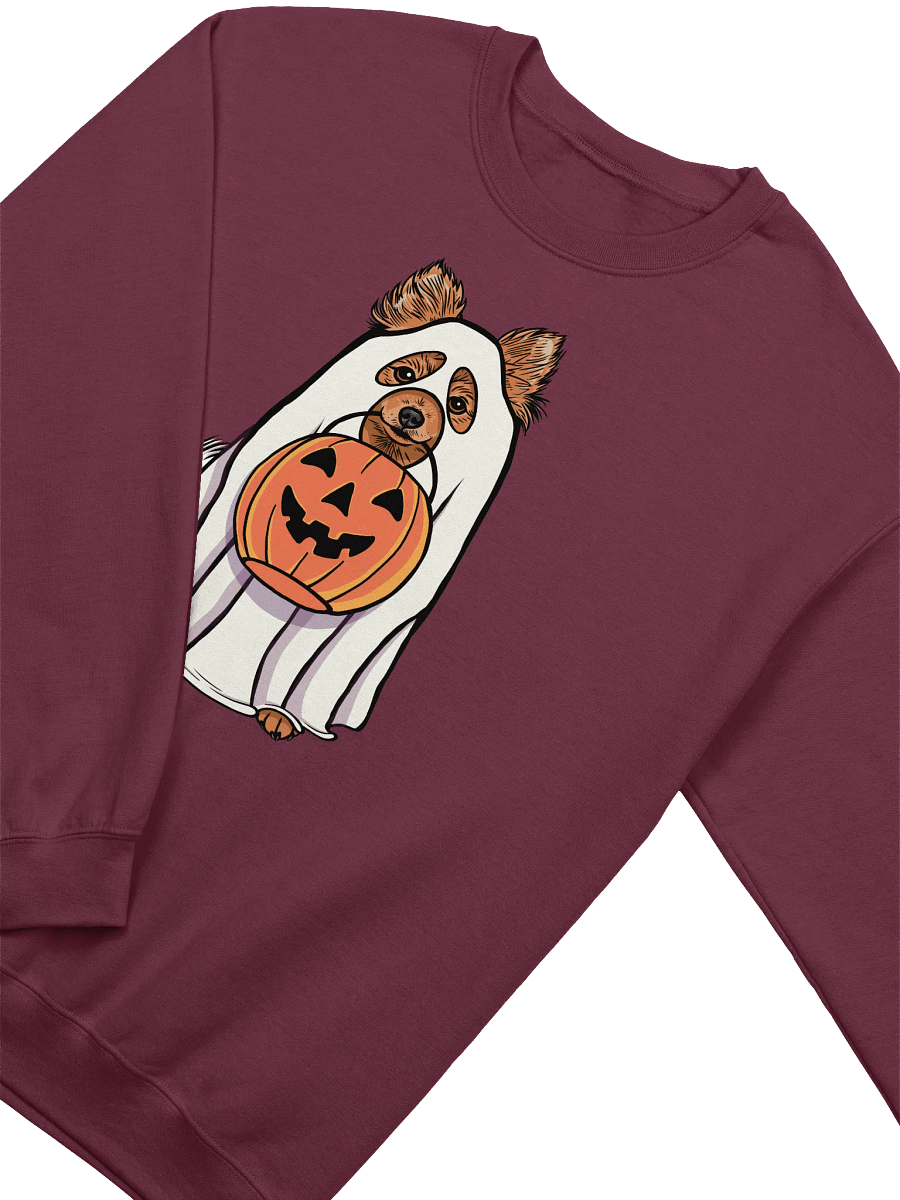 Funny Halloween Pomeranian Sweatshirt | Funny Pomeranian Wearing a Ghost Costume and Holding a Pumpkin Basket product image (13)