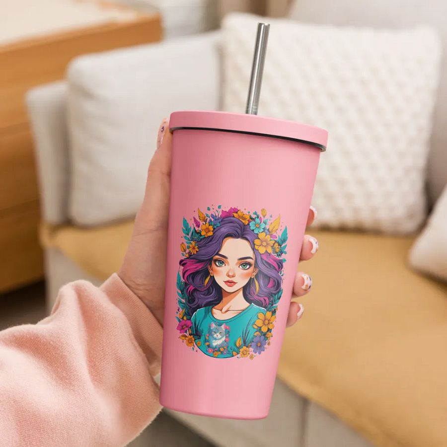 Bloomcore Flower Girl 20 oz Tumbler Cup - Pink - Insulated Tumbler with a Straw - v2 product image (3)
