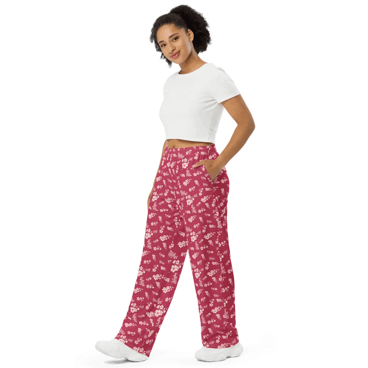 Cherry Blossoms on Magenta Unisex Wide-Leg Pants product image (2)