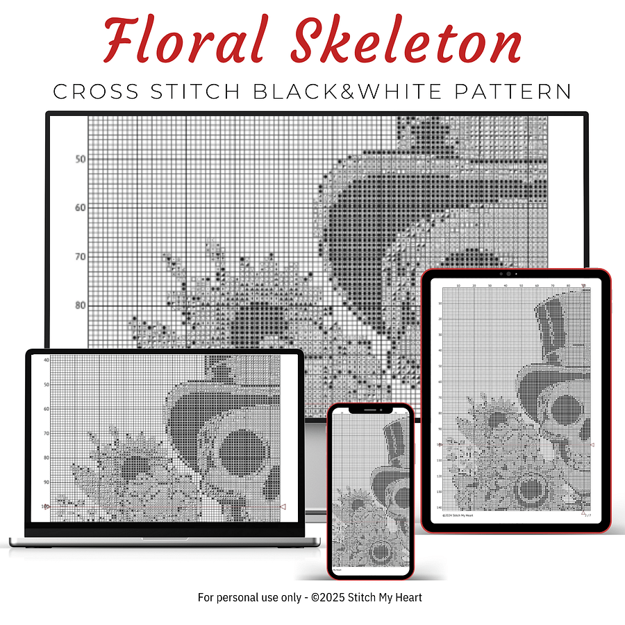 Floral Skeleton Cross Stitch Pattern product image (4)