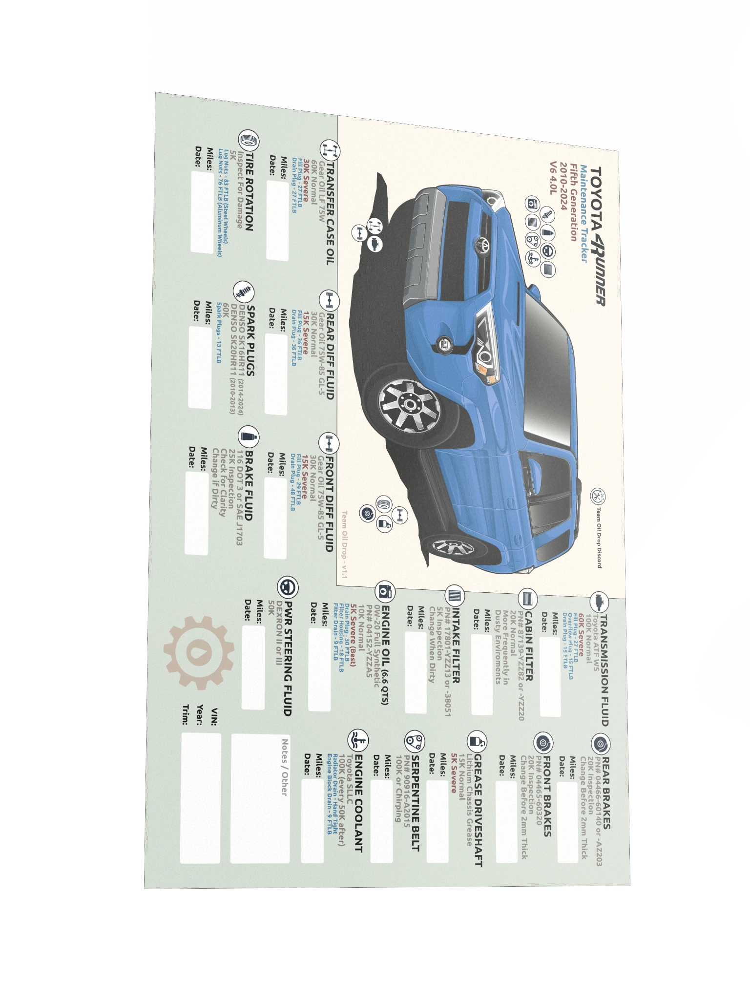 5th GEN 4Runner MAINTENANCE TRACKER V1.1 - Cavalry product image (3)