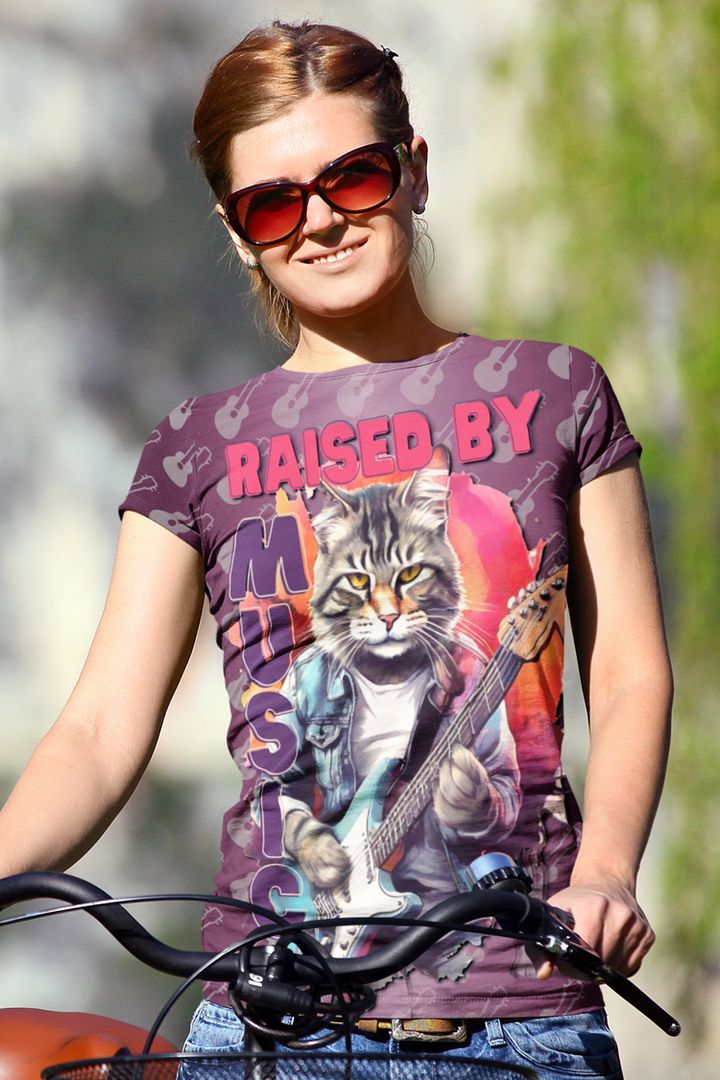 Raised by Music Cat Guitar All Over Print T-shirt product image (1)