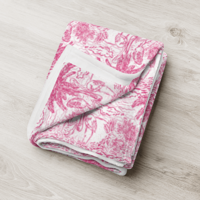 Flamingo Fancy Toile Throw Blanket | Pink on White Tropical Toile with Cheeky Flamingos | by Monique Faella Designs™ product image (7)