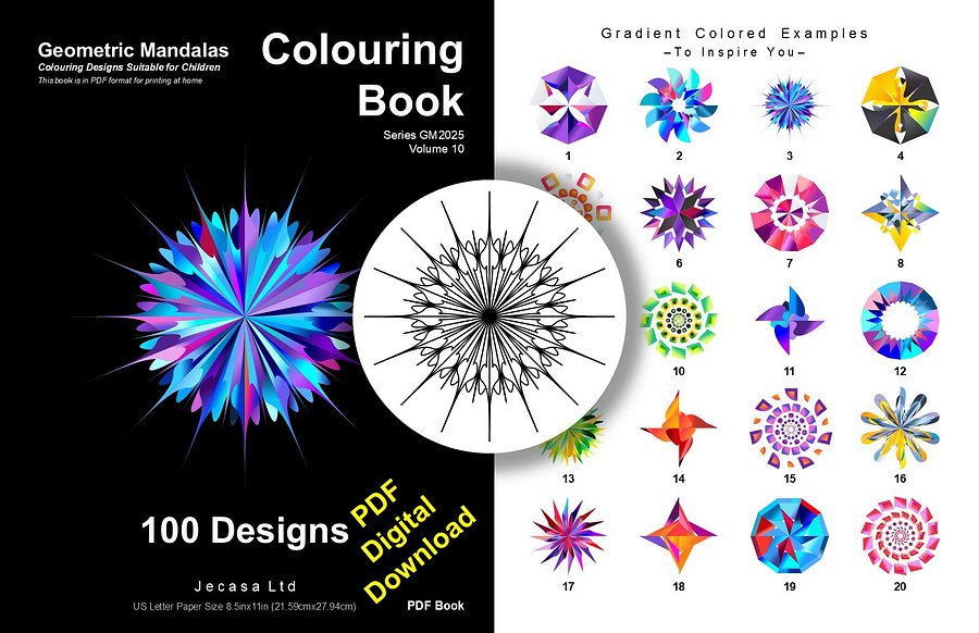 100 Geometric Mandala Coloring Pages | PDF | Digital File | Series GM2025 Vol. 10 product image (1)