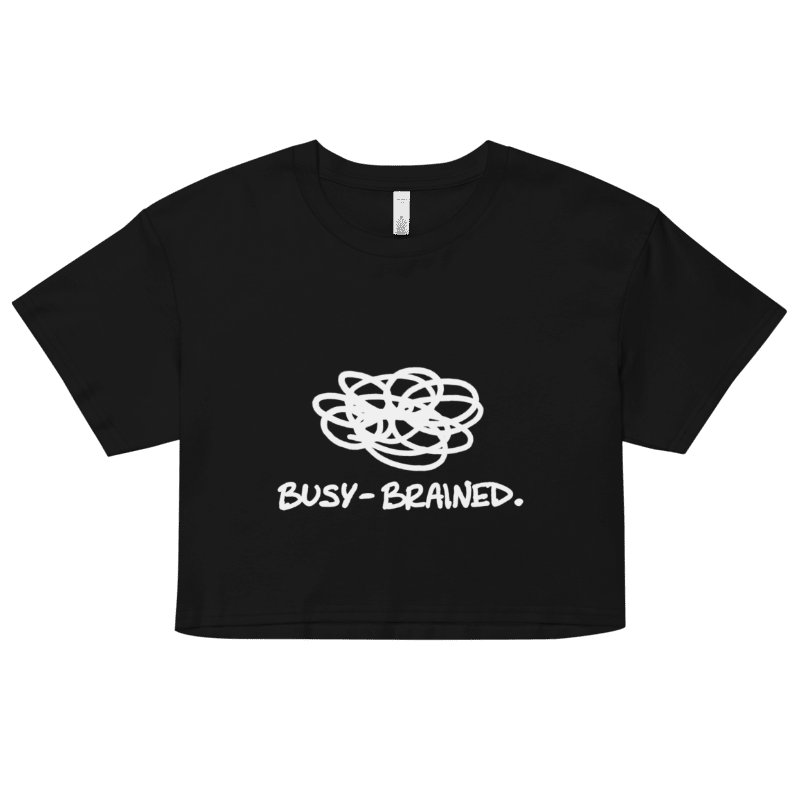 BUSY-BRAINED (white design) printed cotton crop top product image (1)