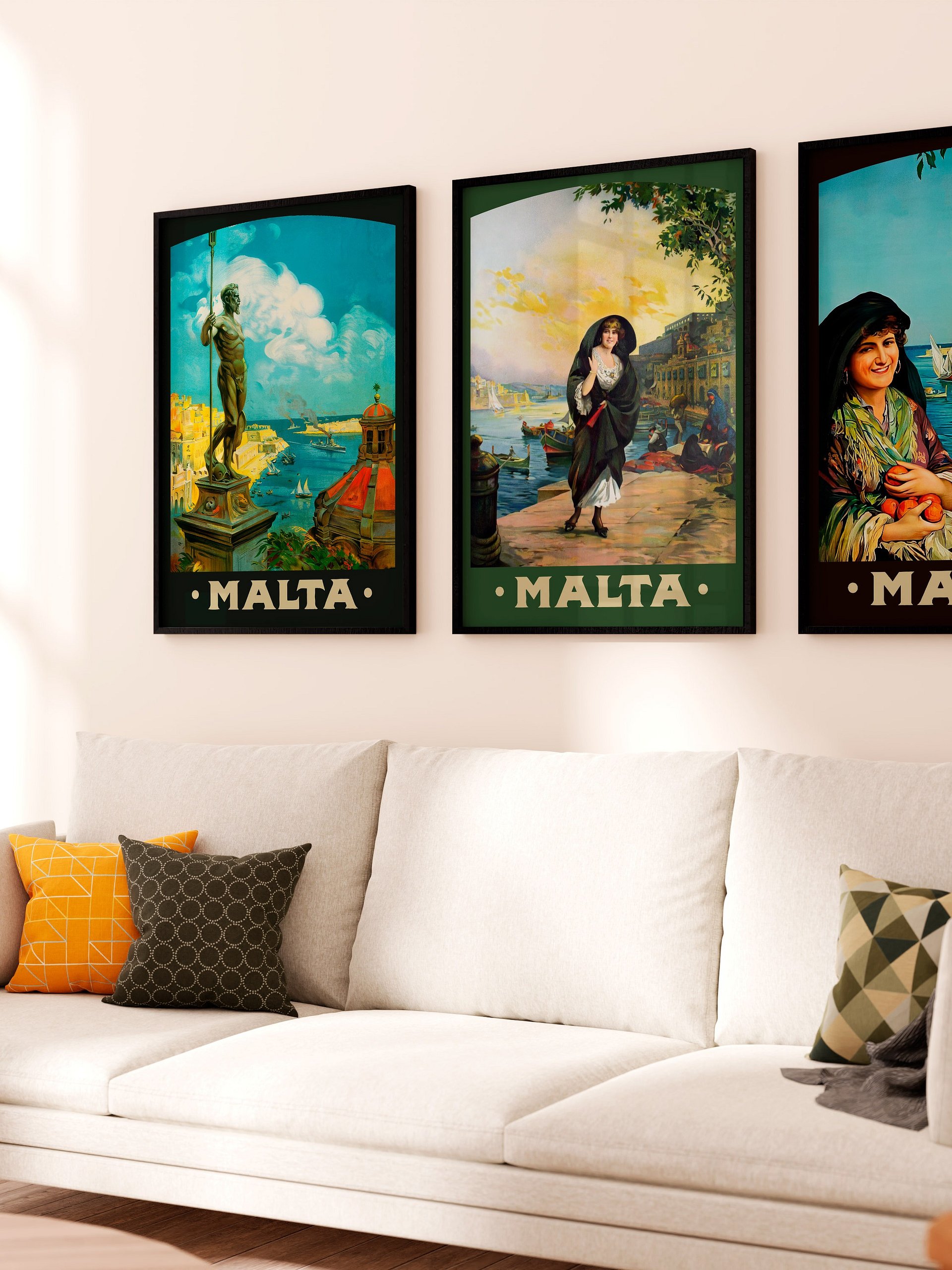 Malta, Valletta 1910s — retro travel poster, vintage travel art print, retro travel wall art, triptych wall art product image (7)