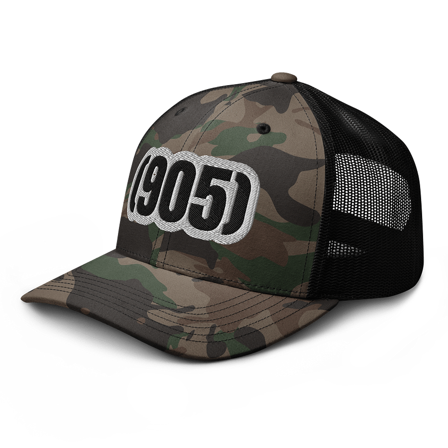 Bold Camo Number Trucker Hat 905 AREA Code product image (4)