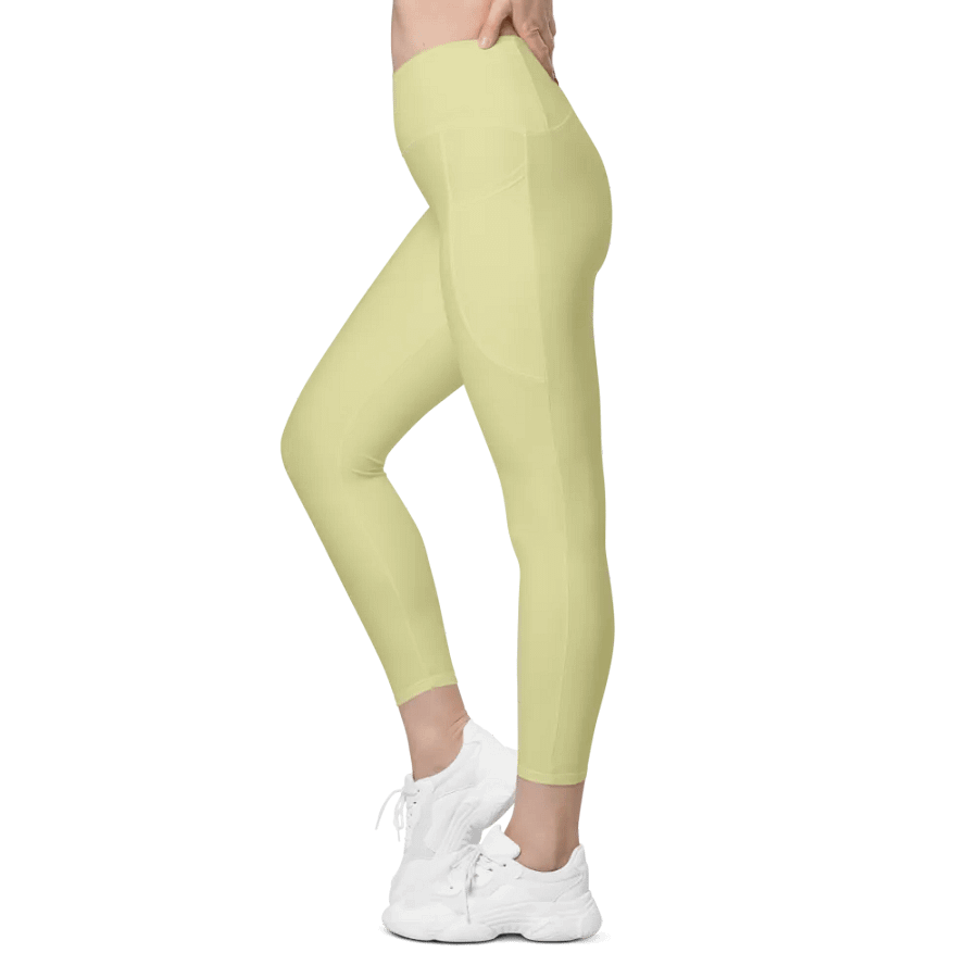 Plain Light Yellow True Summer Women's High Waisted Premium Crossover Leggings with Pockets by Treasure Pie product image (6)