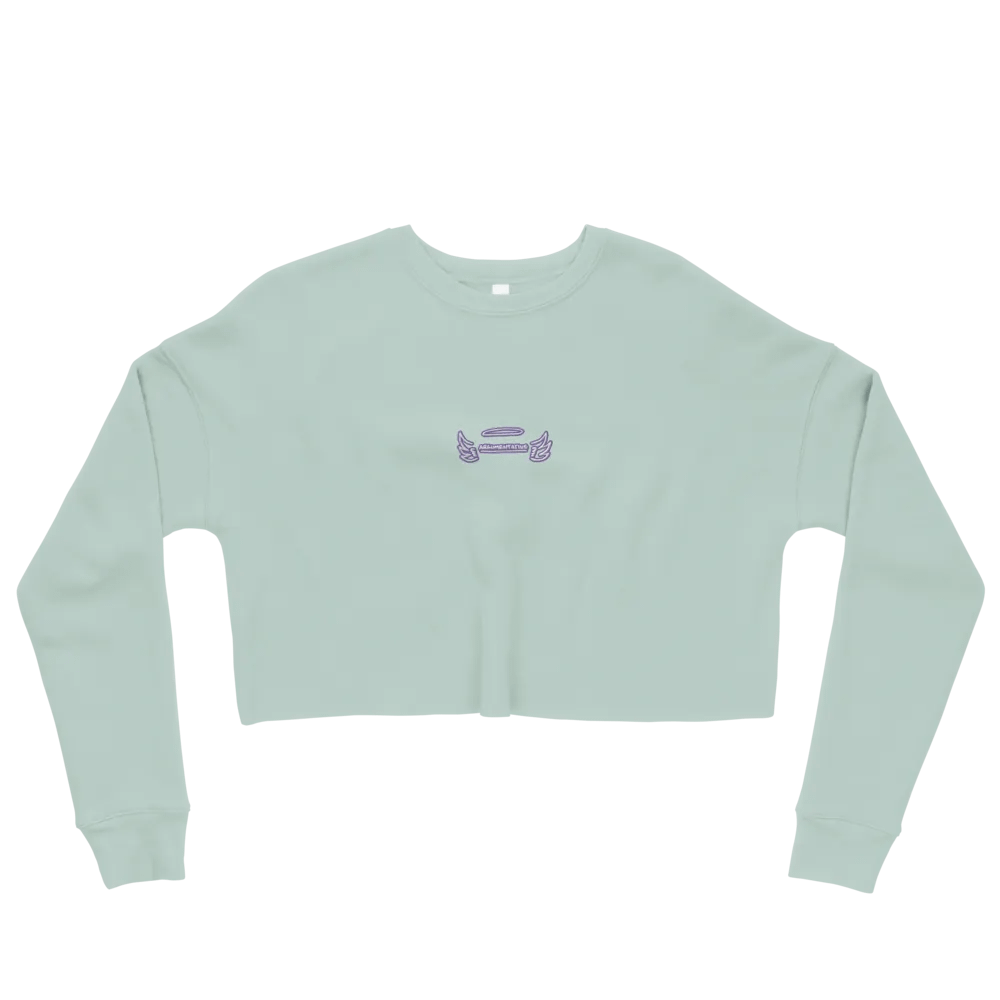 ANGELIC (purple & white thread) embroidered fleece crop crew product image (26)
