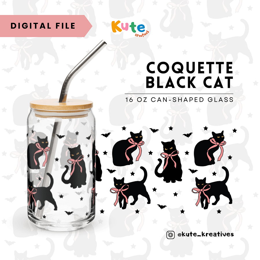 [Digital File] 16oz Can-Shaped Glass Wrap PNG | Black Cat product image (1)