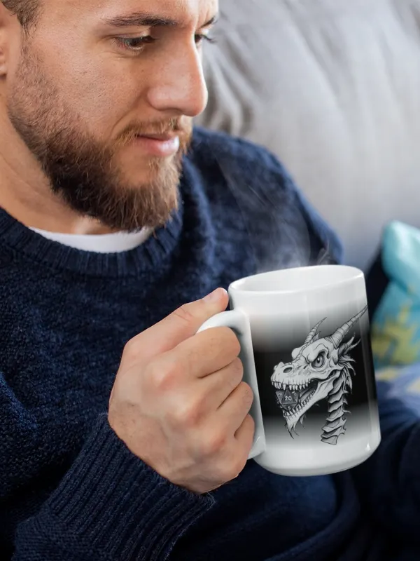 D20 Dragon Skull Monochromatic Black & White 15 0z. mug product image (2)