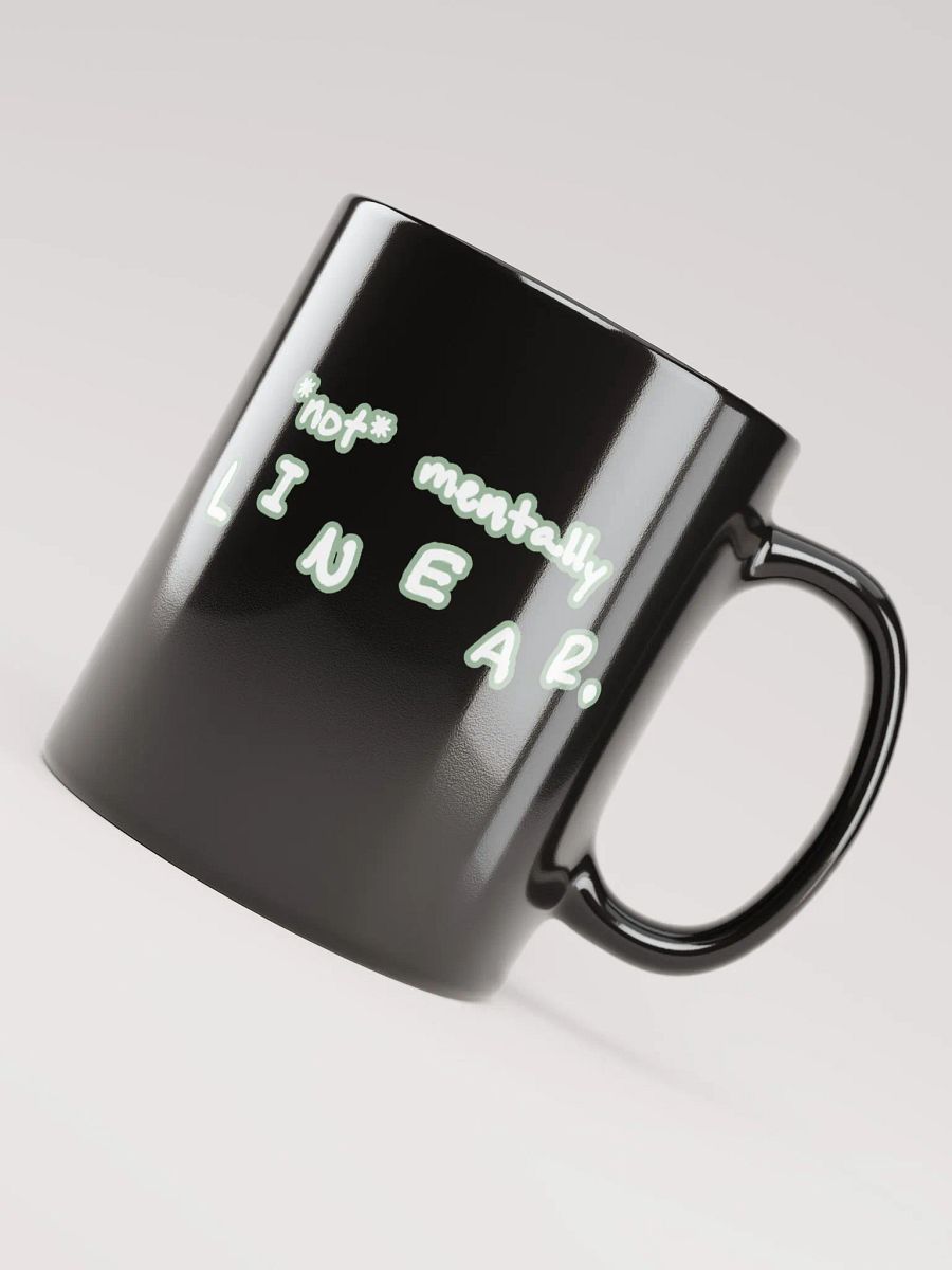 *not* mentally linear (lined design, #96B697) glossy black mug product image (5)