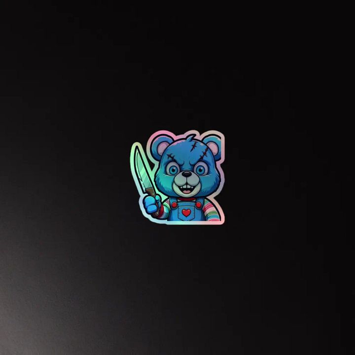 Menacing Blue Bear Holographic Sticker Sheet product image (4)