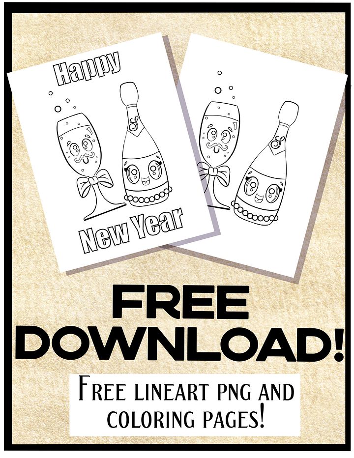 New Year lineart/coloring page product image (1)