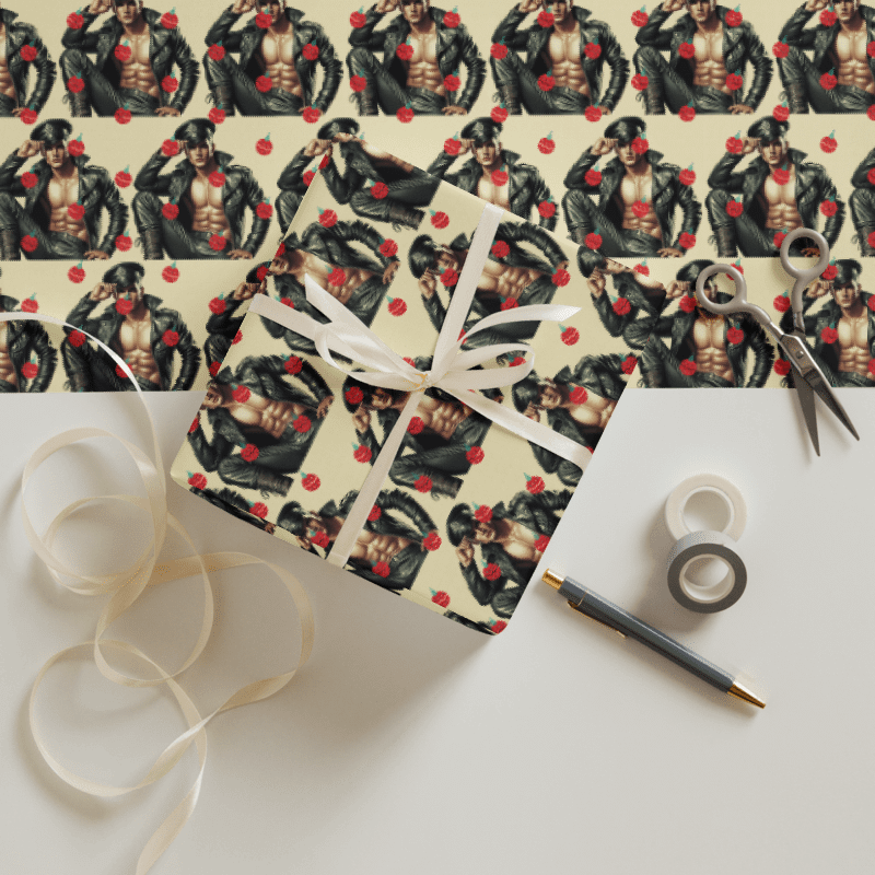 Biker Boys Hangout Tom of Finland Tribute Gay Leather Bikers Christmas Wrapping Paper Set of 3 Sheets! product image (6)