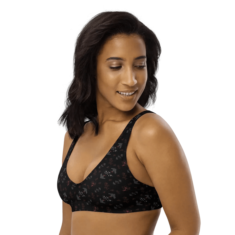 Magenta and White Flowers on Black Eco-Green Padded Bikini Top product image (4)