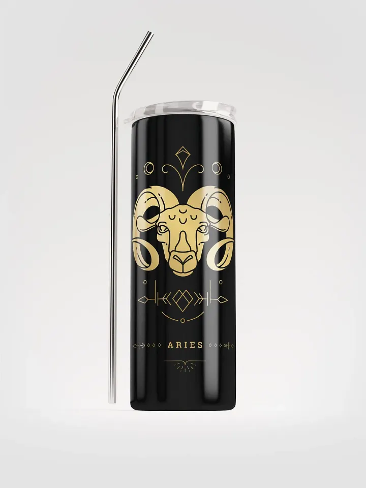 Celestial Golden Aries Zodiac Stainless Steel Tumbler - Embrace Cosmic Elegance! ♈ product image (1)