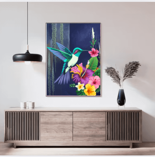 White and Blue Hummingbird Wall Art product image (2)