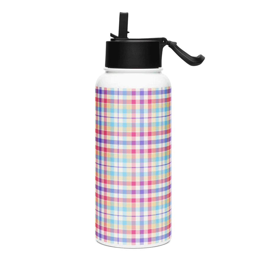 Purple, Pink, and Blue Plaid Water Bottle product image (2)