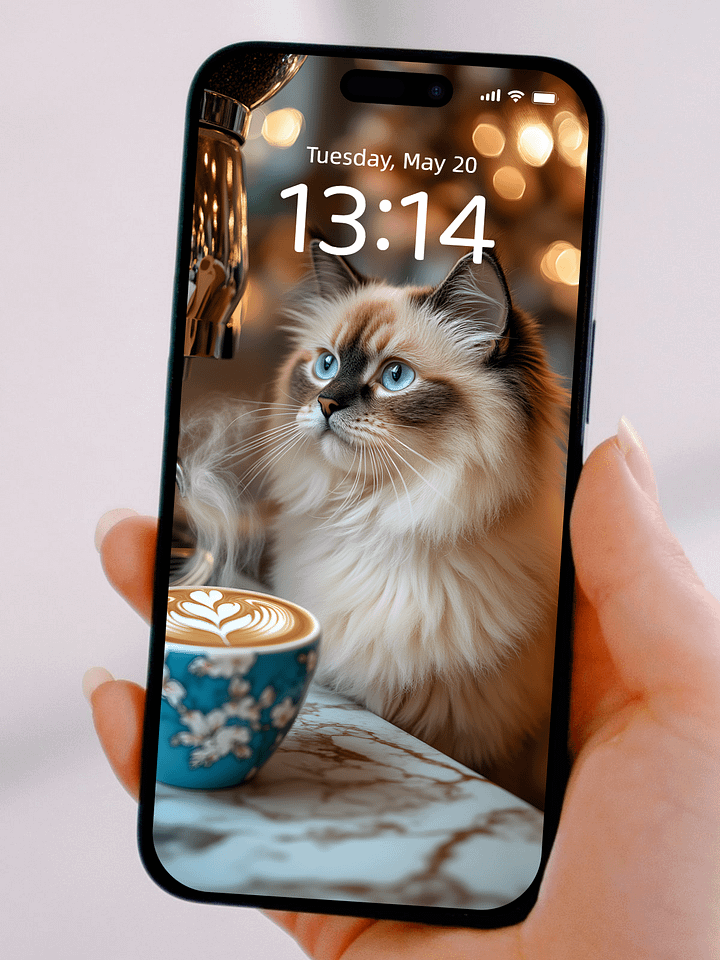 Luxury Café Style: Healing Cat and Coffee Latte Art Phone Wallpaper Set, 4K HD, Bring Warmth and Elegance to Your Phone Screen product image (2)