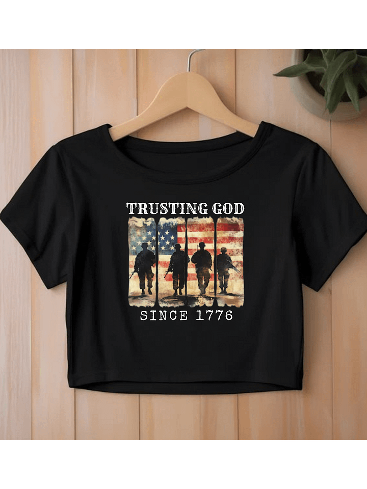 Trusting God American Flag Military T-shirt | Patriotic Army Soldiers USA Flag Memorial Day Tee product image (1)