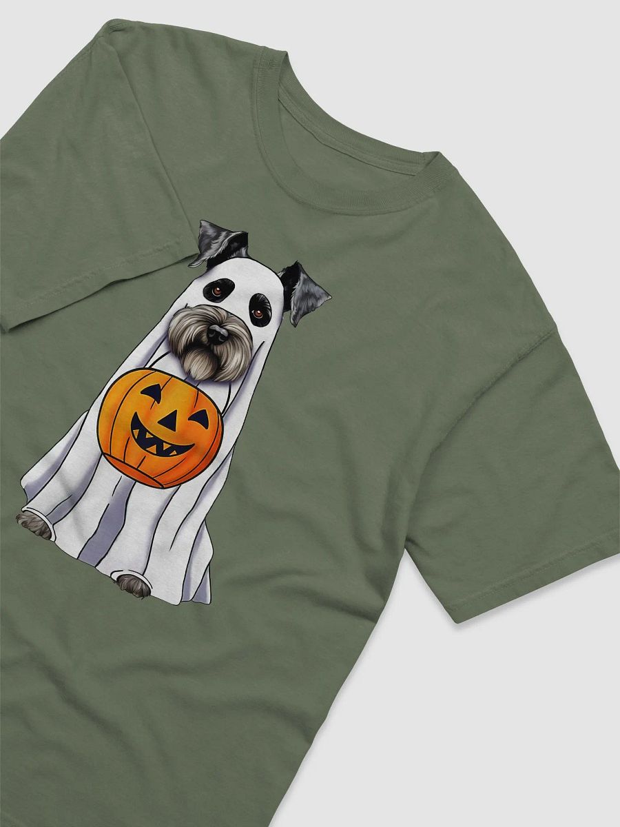 Schnauzer Halloween Tee | Funny Fall & Halloween Schnauzer Wearing a Ghost Costume with Pumpkin Basket product image (3)
