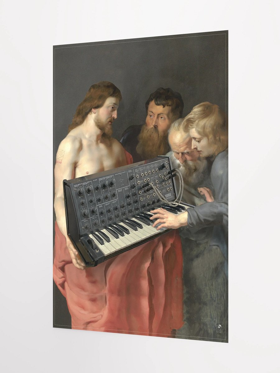 He died for our synths, by Frank Fonik (Japanese Korg MS 20), Techno EDM Matte Paper Poster product image (2)