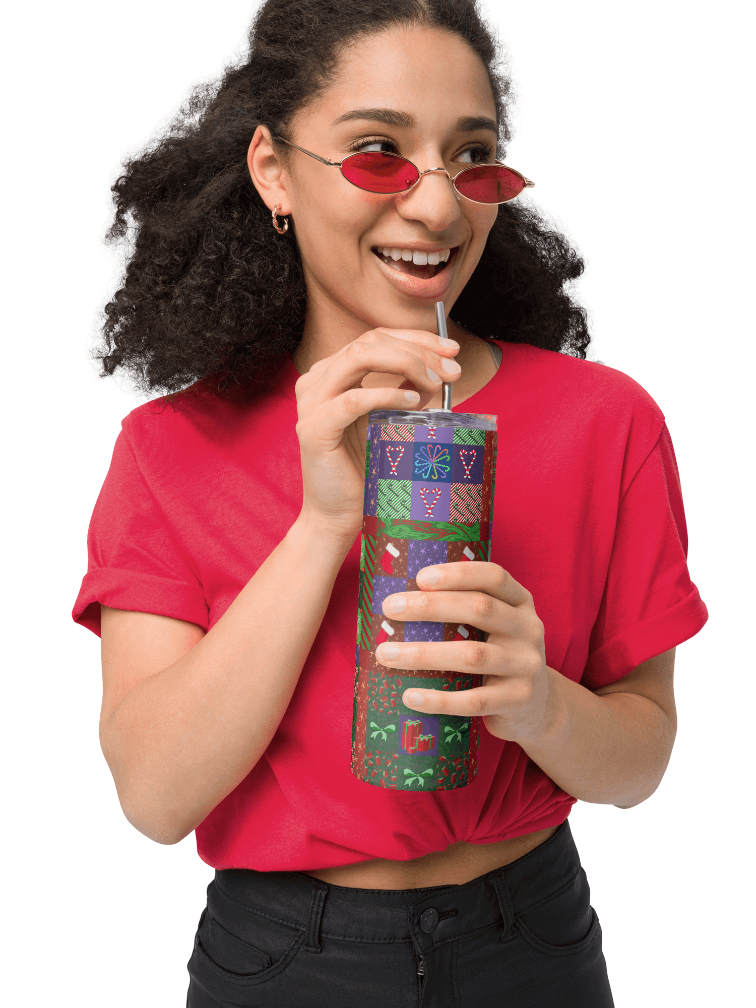 Christmas Memories Patchwork Stainless Steel Tumbler with Straw product image (7)