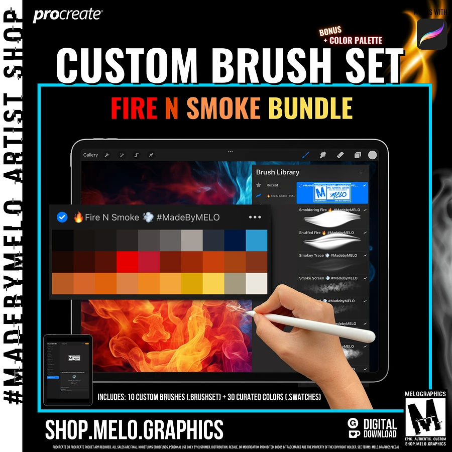 Fire N Smoke Procreate Brush Set + Color Palette Bundle | #MadeByMELO product image (3)