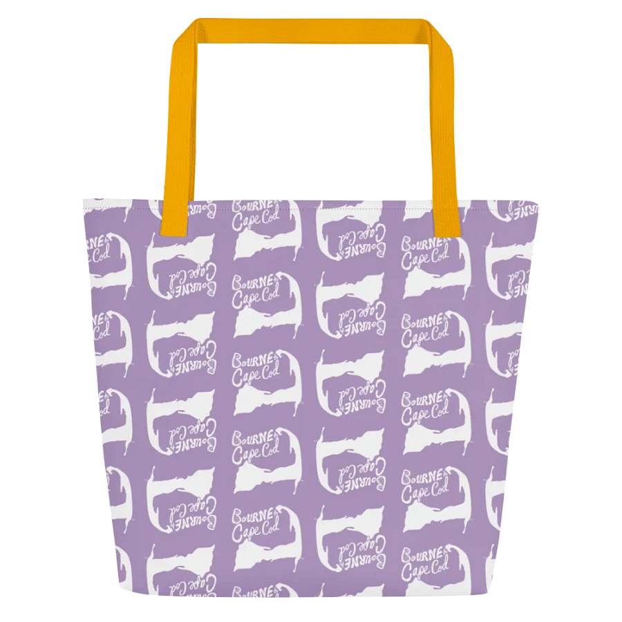 BOURNE to Cape Cod™ | Large Tote Bag with Pocket | Coastal Classic | All-Over Logo Print | White Logo Repeat on East Side Lavender product image (2)